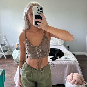 Lace-Up Front Crop Top